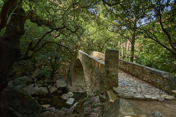 Fototapeta na wymiar Bridge at Spelunca Gorge is a popular destination for hiking