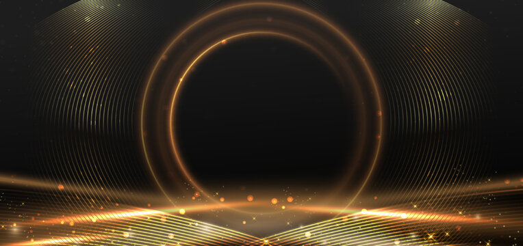 Abstract elegant gold lines diagonal scene on black background.