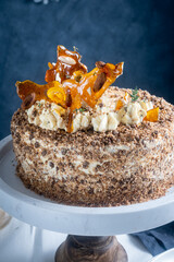 Meringue cake with almond and cream