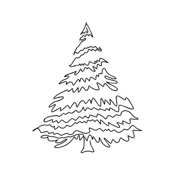 Christmas pine fir tree. Continuous one line drawing. Vector illustration minimalistic design