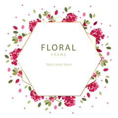 Winter flowers frame. Round border with space for text. Leaf wreath. Logo template. Plant frame. Flowers frame.