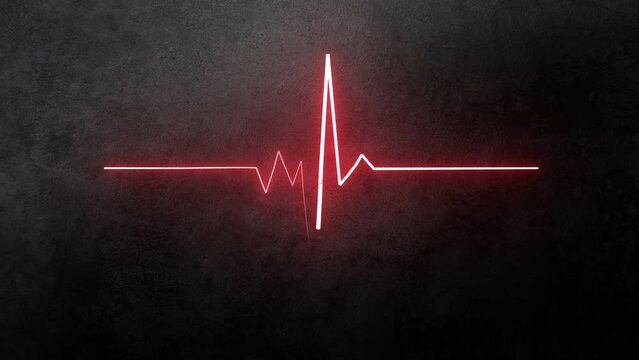 Red cardiac waveforms graph of heart cardiogram, ecg or electrocardiogram pulse over black background, 4K