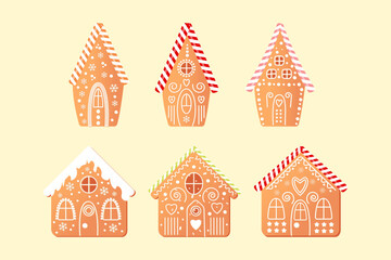 set of bakery houses. Christmas gingerbread. cookies in the form of houses with candy decorations.