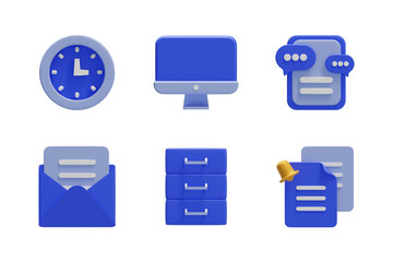 Office icon 3d set for business.