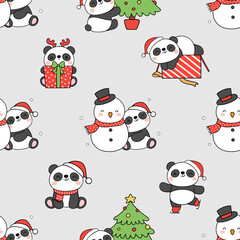 Seamless pattern cute panda for Christmas and winter