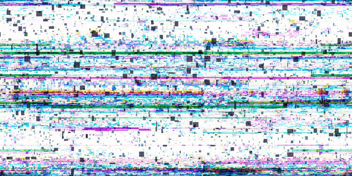 Seamless digital pixel glitch abstract error background overlay pattern. Broken CRT television or video game damage texture. Futuristic post apocalyptic cyberpunk signal data white noise backdrop.