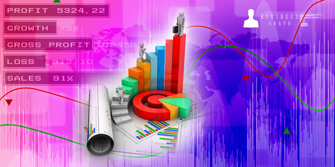3d rendering Stock market online business concept. business Graph with business team