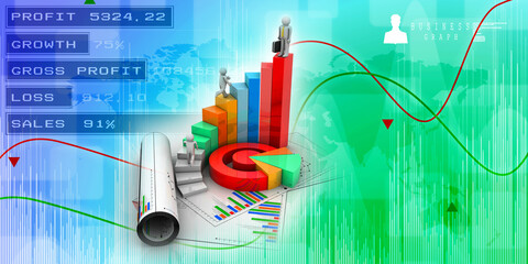 3d rendering Stock market online business concept. business Graph with business team