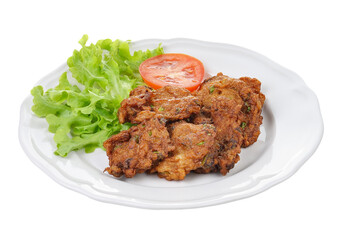 Fried Fish  on white plate on transparent png