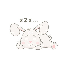Cute sleeping rabbit character isolated on white. Bunny vector illustration.
