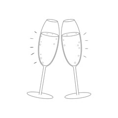 New Year Wine Glasses Doodle
