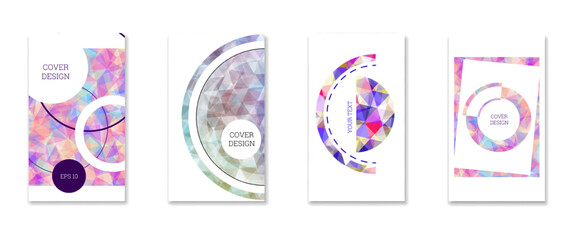 Cover design. Set of 4 covers. Imitation of crumpled paper. Unusual bright abstract background for magazine, book, splash, banner, vector. Imitation of crumpled paper