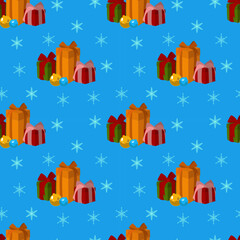 Set of Christmas and new year seamless pattern with Christmas tree and snowflakes.