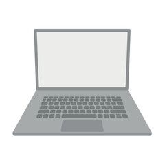 Open gray laptop, laptop blank screen, flat vector, isolate on white