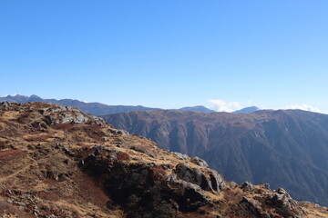 Fototapeta premium Changu Lake is 145000 feet above sea level and the top mountain of the sight is higher. Some beautiful weather pictures from the top of Changu Lake mountain.