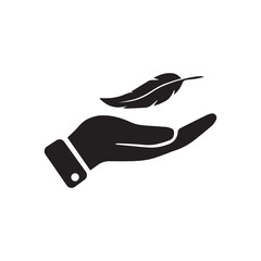 Feather on the hand vector icon
