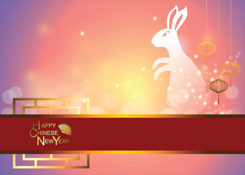 Abstract chinese new year 2023 with Rabbit Shadow and Traditional Chinese Wording. The meaning are Lucky and Happy. Year of Rabbit That is the one of Chinese Zodiac. Vector and Illustration, EPS 10