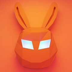 Rabbit minimal 3d rendering with orange background