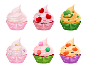 cute delicious cupcake, set holiday cupcakes, homemade cakes 