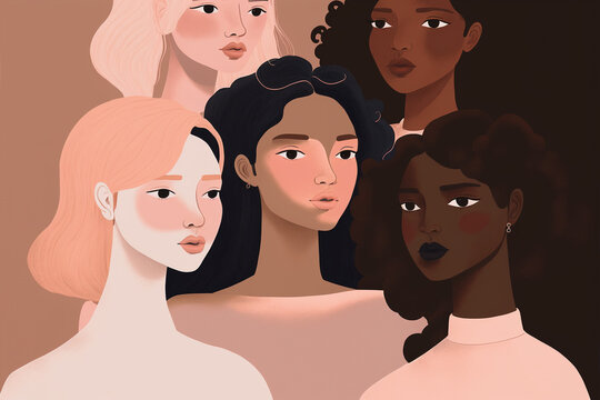Generative ai women of different ethnicities standing side by side together.