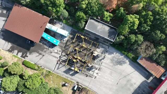 Bus Washing In Parking Lot