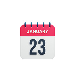 January Realistic Calendar Icon 3D Illustration Date January 23
