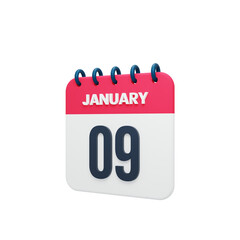 January Realistic Calendar Icon 3D Illustration Date January 09