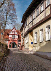 22 october 2021. Bleicherode, Germany: View of old town in Europe in beautiful evening light at sunset. Germany.
