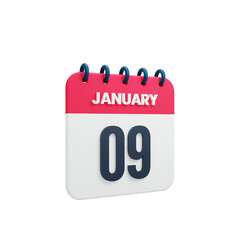 January Realistic Calendar Icon 3D Illustration Date January 09