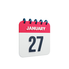 January Realistic Calendar Icon 3D Illustration Date January 27