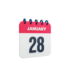 January Realistic Calendar Icon 3D Illustration Date January 28