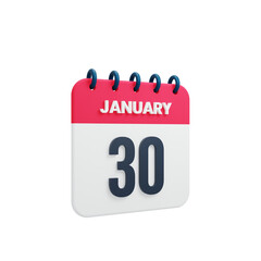 January Realistic Calendar Icon 3D Illustration Date January 30