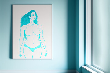 Generative ai minimal illustration stylized curvy woman on canvas. Body positive, acceptance, mental health concept