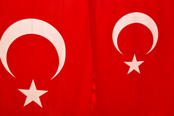 Obraz premium Turkish flags waving on vertical. Turkey national identity emblem