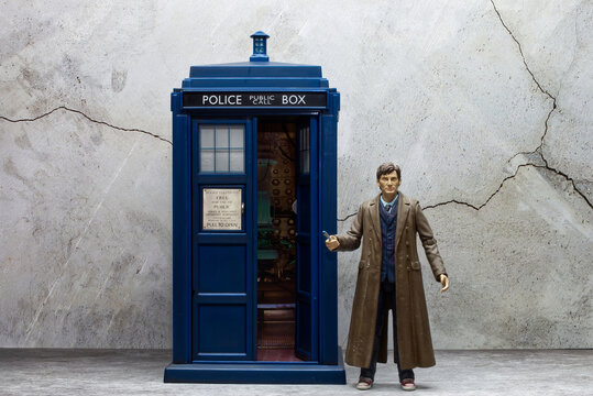 Bologna - Italy - December 1, 2022: Police call box. Tardis from Doctor Who