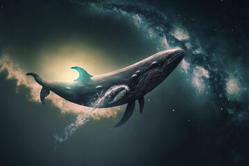 Fototapeta na wymiar Space depiction of a whale swimming. Generative AI
