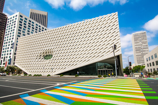 The Broad In Downtown LA With A Colorful Crosswalk By Artist Carlos Cruz-Diez On Grand Avenue In LOS ANGELES, CA, USA On SEP 19, 2017. The Broad Is A Contemporary Art Museum Named After Eli Broad.