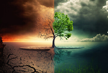 Climate Change, Global Warming Illustration, Pollution Concept, Sustainability, Generative, AI