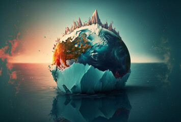 Climate Change, Global Warming Illustration, Pollution Concept, Sustainability, Generative, AI
