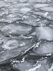 Close up frozen lake with pancake ice as winter collection 