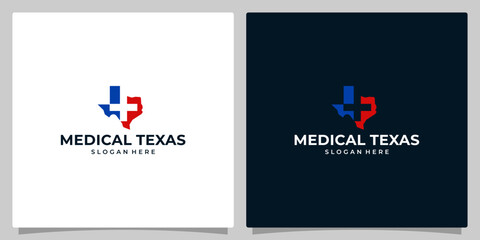 Texas state map logo design template with Medical cross graphic design illustration. icon, symbol, creative.