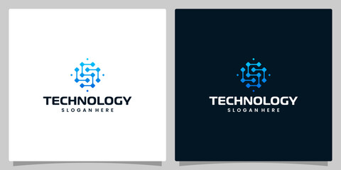 Abstract Digital technology logo design template with initial letter S graphic design illustration. Symbol for tech, internet, system, Artificial Intelligence and computer.