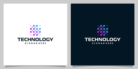 Abstract Digital technology logo design template with initial letter S graphic design illustration. Symbol for tech, internet, system, Artificial Intelligence and computer.