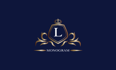 Gold luxury initial L logo. Elegant vector initial letter monogram design as emblem, business sign