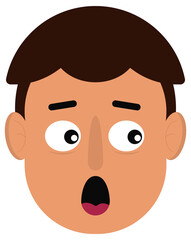 Boy with open mouth and wide eyes with surprise facial expression.