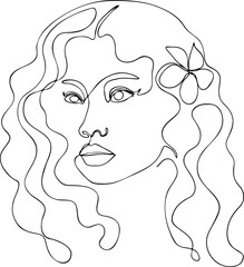 Woman face one line drawing with flower in hair
