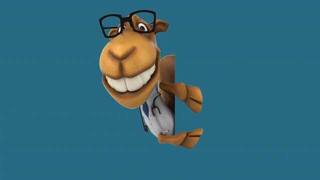 Fun 3D cartoon camel doctor with a sign (with alpha channel)