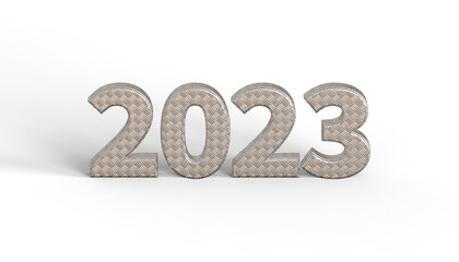 2023 symbol in aluminum flooring texture 3d-illustration
