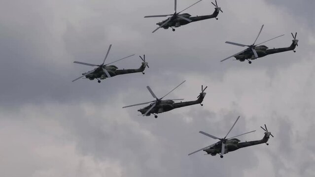 attack helicopters Mil Mi-28, STRIZHI Aerobatic Team 30TH Anniversary Event.