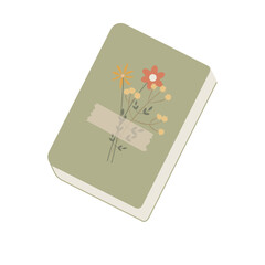 Green book with flowers and leaves
